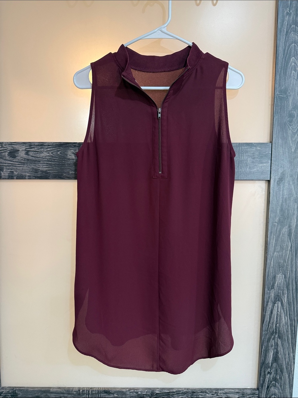 LOFT Sleeveless Mock Neck Zip Front Camisole - Burgundy